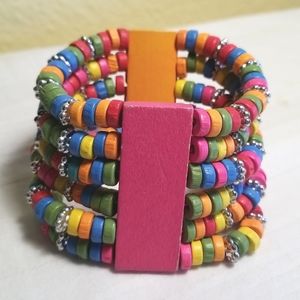 Silver Wood Bead Multi Color Bracelet